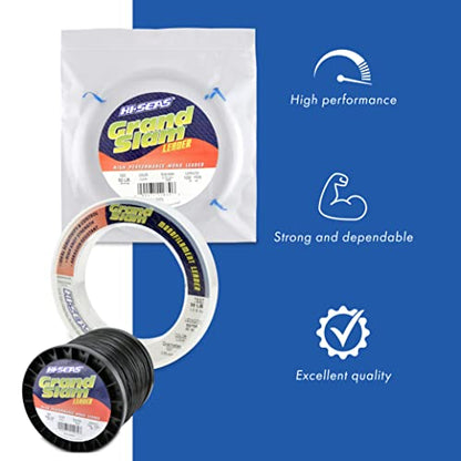 HI-SEAS Grand Slam Monofilament Fishing Leader - Superior Strong Clear Black, for Freshwater & Saltwater Big Game Bottom Fishing, Trolling - color: Black, style: 100 Yd, 150 Lb, .051 in / 1.30 Mm