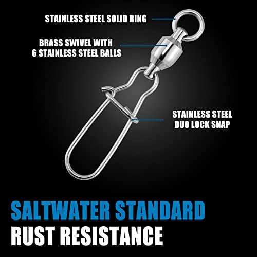 Dr.Fish 20 Pack Ball Bearing Snaps Swivels Fishing Tackles Duo Lock Snaps Stainless Steel Saltwater Freshwater Lure Leader Line Connector - size: #3-66LB-20 Pack