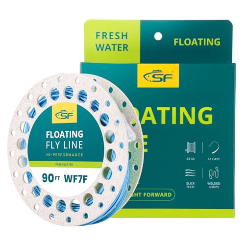 SF Fly Fishing Line with Two Welded Loops Weight Forward Floating Fly Lines Trout 90FT WF2 3 4 5 6 7 8 9F Multi-Color Freshwater - color: Sky Blue, size: WF7F 90FT Line