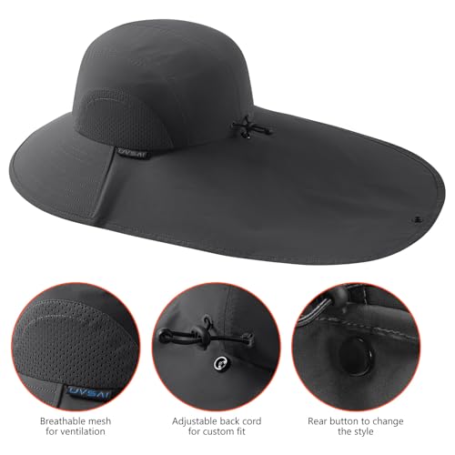 UPF 50+ Foldable Sun Hats Wide Brim with Large Neck Flap for Men Women UV Protection Gardening Fishing Beach Hat - color: Pack of 2, Beige & Dark Grey