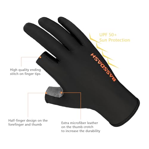 BASSDASH Unisex Fingerless Camo Hunting Gloves for Men's Women's Early Season Warm Weather UPF 50+ Lightweight Fishing Photography HG03 - color: Black, size: Large