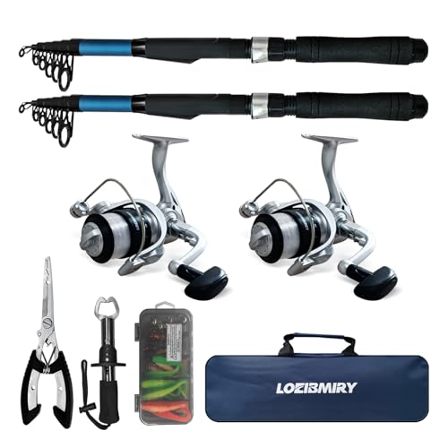 2 Pack Telescopic Fishing Rod and Reel Combo, 2PCS 6.9ft/2.1m Collapsible Fishing Pole, 2PCS Spinning Reel Complete Fishing Kit with Lures Hooks Pliers for Freshwater Travel Beginners - color: Blue