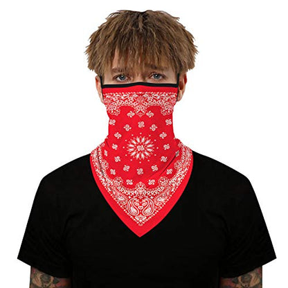 YAYOUREL Neck Gaiter Face Mask Bandanas for Men Women UV Face Scarf Cover Ear Loop Hole Facemask for Fishing Running Cycling - color: Red White