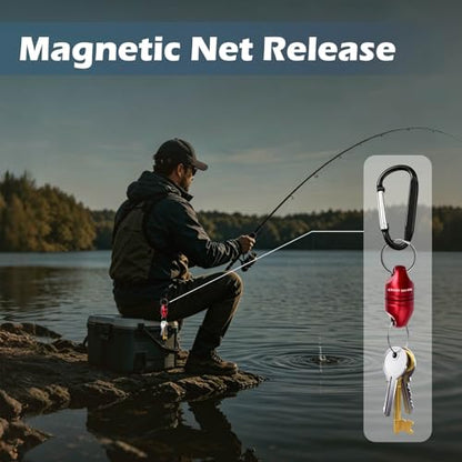 Magnetic Net Release for Fly Fishing, Aluminum Magnetic Quick Release Keychain, Fly Fishing Net Magnet Holder Retractor with Carabiner - color: red