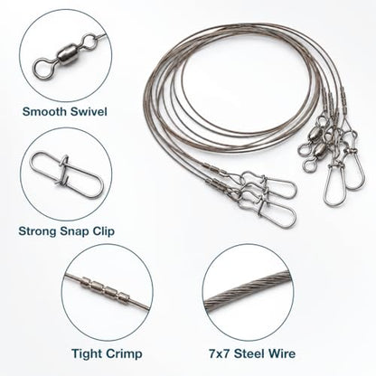 Premium Fishing Lure Steel Leader Wire – Strong Anti-Bite Stainless Steel Fishing Line for Bass, Pike, and Saltwater