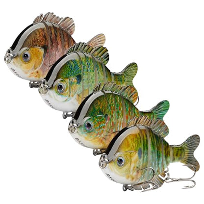 BASSDASH SwimPanfish Multi Jointed Panfish Bluegill Swimbaits Hard Topwater Bass Lures Fishing Lure Crank Saltwater 3.5in/0.85oz,Pack of 4 - color: NGBP