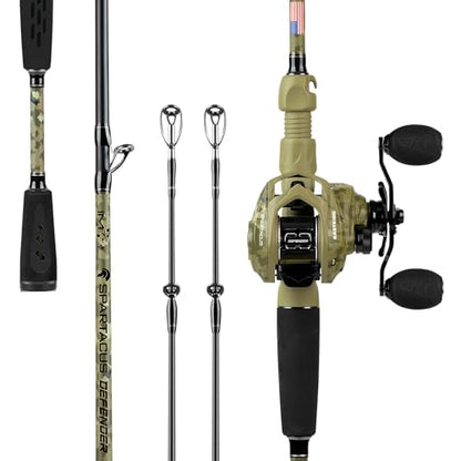 KastKing Spartacus Defender Twin-Tip Fishing Rod and Reel Combo, Spinning & Baitcaster Combo, KastFlex IM7 Graphite 2-Piece Blanks with Backup Tip Section, PTS System, EVA Handles - style: Cast: Right Reel, 6'0"- M Rod(2pcs+ Extra Tip)