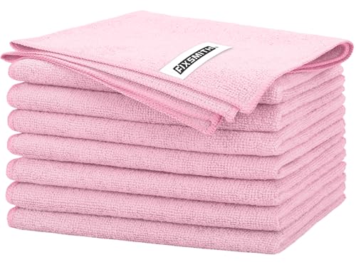 FIXSMITH Pink Microfiber Cleaning Cloth -Pack of 8, Highly Absorbent Cleaning Rags, 16"X12" All Purpose Cleaning Towels for Housekeeping, Kitchen, Car, Lint Free and Reusable Microfiber Towels - color: Pink, size: 8pk
