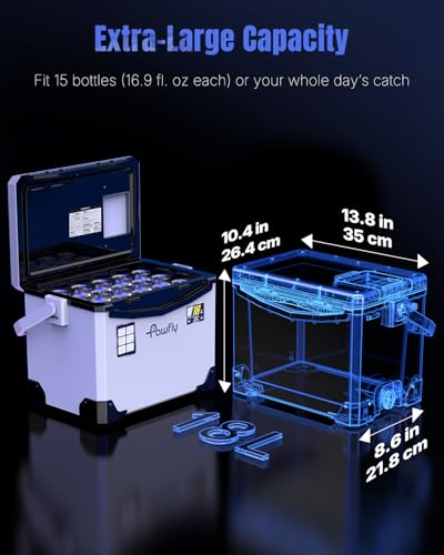 Pawfly 13-19 QT Live Bait Cooler, Leak-Proof Fishing Cooler with Rechargeable Aerator, Portable Fish Livewell for Boat, Insulated Minnow Bucket for Shrimp & Live Fish, Hard Cooler Box for Fishing - size: 19 Quart