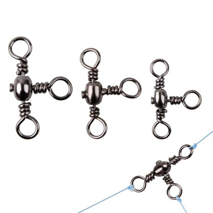 3 Way Swivels Fishing Tackle,60pcs Crossline T-Shape Three Way Barrel Swivels for Catfish Rig Surf Rigs Lure Tackle Connectors Saltwater Freshwater - size: 6#_60lb_60pcs