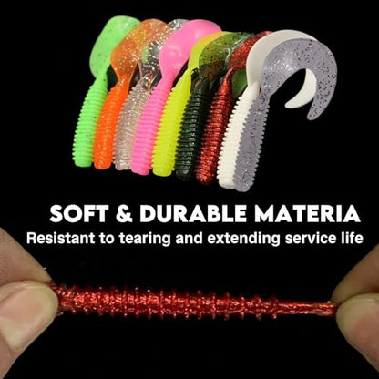 Eupheng Twist Tail Swimbait Fishing Lure, 2.3in/2.7in/4in/5.5in 100PCS Grub Saltwater Fishing Soft Bait Trailer for Bass Crappie Fishing - size: 2.3 inches - 100 PCS