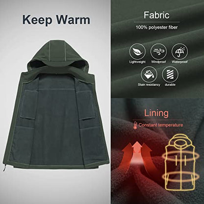 CREATMO US Men's Casual Lightweight Warm Thin Outerwear Vest Windbreaker Sleeveless Jacket With Removable Hood - color: Army Green, size: Large