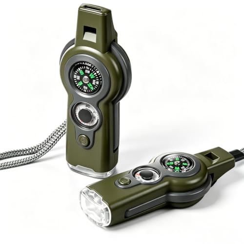 Emergency Survival Function Whistle, Outdoor Multifunctional Tool Safety Whistle with Lanyard, Ideal for Kayaking, Boating, Hiking, Camping, Climbing, Hunting, Fishing, Rescue Signaling - color: Army Green2