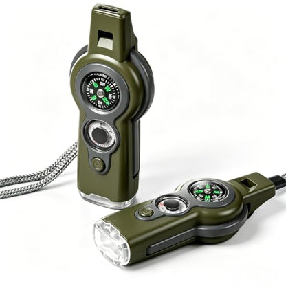 Emergency Survival Function Whistle, Outdoor Multifunctional Tool Safety Whistle with Lanyard, Ideal for Kayaking, Boating, Hiking, Camping, Climbing, Hunting, Fishing, Rescue Signaling - color: Army Green2
