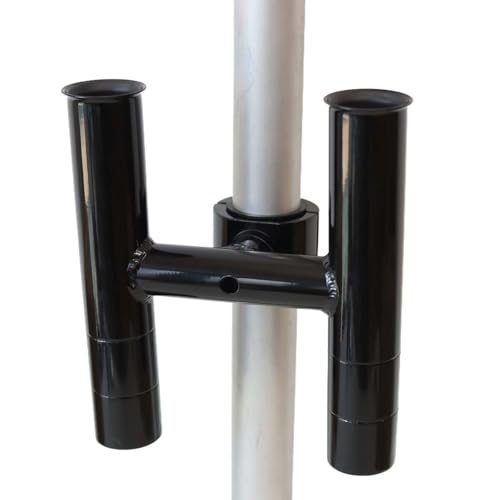 T-Top fishing Rod Holder Twin Aluminum clamp-on fit 1-1/2",1-7/8",2" inch horizontal or vertical fishing tower/leaning post/rail white black anodized (Black)