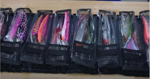 Nomad Design Lure Roll - Large Size with 10 Pockets Respectively, Portable Waterproof Tarpaulin Fish Lure Bag - Heavy Duty PVC Window, Mesh Cleaning & Drying Tabs - size: Large