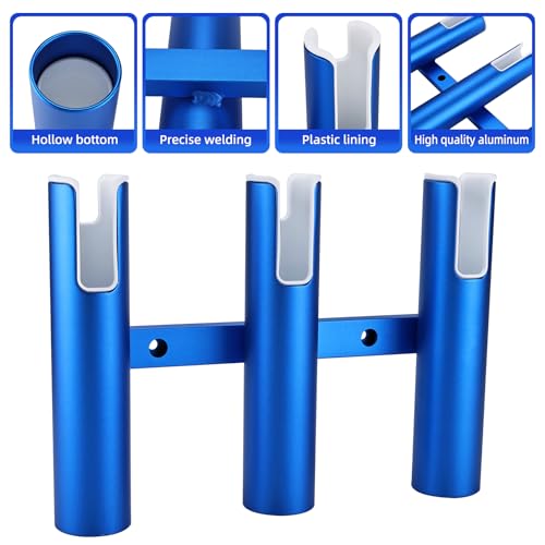 NovelBee 2pcs 3 Tube Fishing Rod Holders for Boat,Aluminium Rod Holders with Screws - color: Blue & White