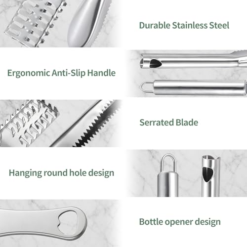 4 PCS Fish Scaler, Stainless Steel Fish Scale Remover, Fish Descaler Tool with Serrated Blade Design, Ideal for Home, Kitchen, Seafood Markets, and Professional Use - size: 4PCS