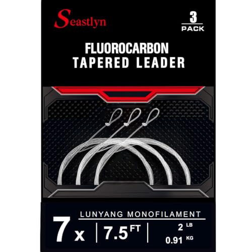3-Pack Fluorocarbon Fishing Line Pre-Tied Loop Fly Fishing Tapered Leader 7.5FT 9FT 12FT 0X 1X 2X 3X 4X 5X 6X 7X 8-26LB - size: 7.5FT-7X