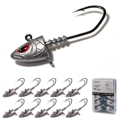 Saltwater Jig Heads 10 Pack, 3D Red Eyes with Bait Keeper & Belly Trailer Hole, 3/4oz to 1-3/4oz, 6/0 & 8/0 Hooks for Inshore Offshore Saltwater Fishing - size: 1oz - 10Pcs