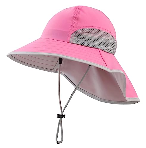 Connectyle Kids Sun Hat Adjustable Fishing Hat for Boys Grils Breathable UPF 50+ Protection Outdoor Beach Hat with Neck Flap - color: Hot Pink
