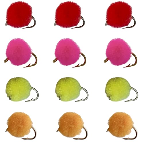 Feeder Creek Fly Fishing Flies - Trout & Salmon Eggs in Size 12 | 12pc Wet Flies for Big Trout, Bass, Panfish and Other Freshwater Fish, Available