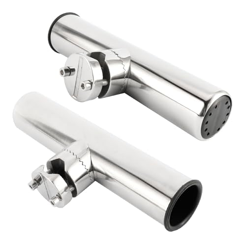 NovelBee 4pcs Stainless Steel Clamp on Fishing Rod Holders with Black Rubber Insert for Rails 7/8" to 1"