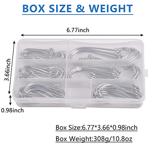 O'shaughnessy Saltwater Fishing Hooks Kit, 100pcs Long Shank Stainless Steel Sea Hooks Assortment for Freshwater and Saltwater