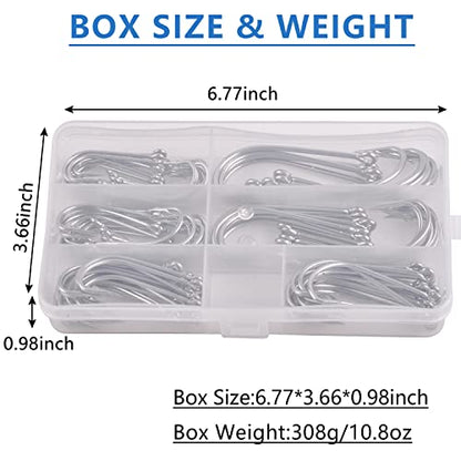 O'shaughnessy Saltwater Fishing Hooks Kit, 100pcs Long Shank Stainless Steel Sea Hooks Assortment for Freshwater and Saltwater