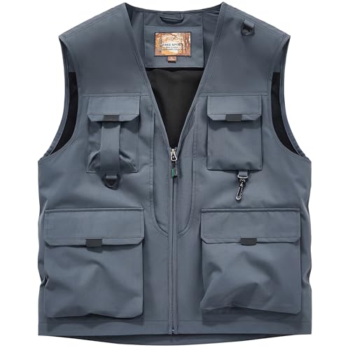 Men's Softshell Fishing Vest Outdoor Lightweight Waistcoat Waterproof Utility Cargo Sleeveless Jacket - color: Gray, size: X-Large