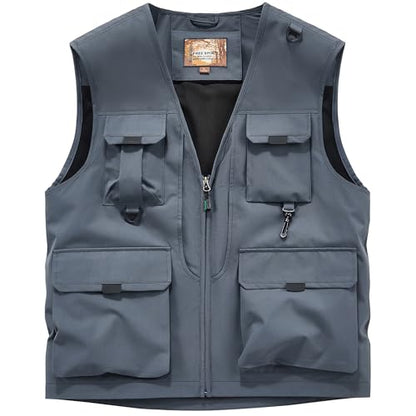 Men's Softshell Fishing Vest Outdoor Lightweight Waistcoat Waterproof Utility Cargo Sleeveless Jacket - color: Gray, size: X-Large
