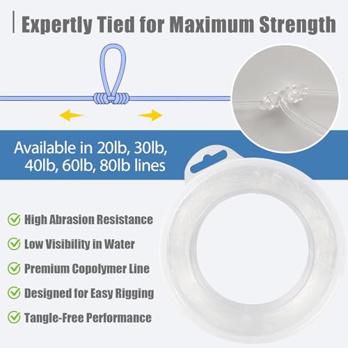 Eupheng Pre-Tied Dropper Loop Fishing Rig, 18" Spacing, 5.5" Loop Size, Ideal for Saltwater & Freshwater Fishing, 20lb-80lb Line Options - size: 60lb-80knots