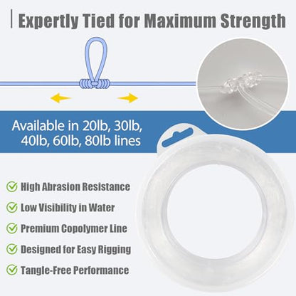 Eupheng Pre-Tied Dropper Loop Fishing Rig, 18" Spacing, 5.5" Loop Size, Ideal for Saltwater & Freshwater Fishing, 20lb-80lb Line Options - size: 30lb-80knots