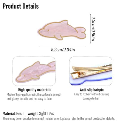 6 Pcs Cute Dolphin Hair Clips Glitter Pink Resin Hair Accessories Non Slip Cartoon Fish Metal Duckbill Barrette Bangs Headwear for Women Beachy Styling Clips Tool - color: Style 4