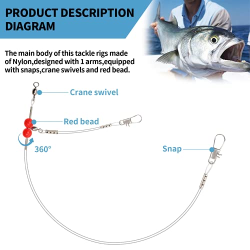 YOTO Fishing Leaders,Saltwater Tackle Rig with Swivels Snap, High-Strength Fishing Wire Gear Equipment for Lures Bait Or Hooks,1Arm and 2Arm - color: White Nylon Leaders, style: 1arm，24pack