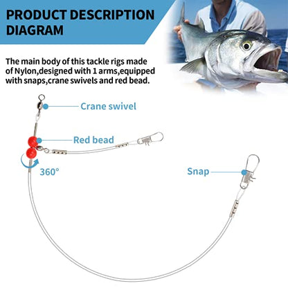 YOTO Fishing Leaders,Saltwater Tackle Rig with Swivels Snap, High-Strength Fishing Wire Gear Equipment for Lures Bait Or Hooks,1Arm and 2Arm - color: White Nylon Leaders, style: 1arm，24pack