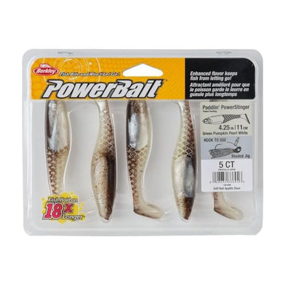 Berkley PowerBait Paddlin' PowerStinger Fishing Soft Bait - color: Green Pumpkin Pearl White, size: 4 1/4"
