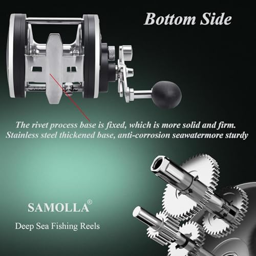Sea Fishing Reel 44-66 LB Max Drag Saltwater Round Conventional Trolling Reel Aluminum CNC 2.8:1/4.4:1 Gear Ratio 5+1/7+1 Bearings for Tuna Salmon Marlin - color: BLack-Right Hand, size: 44Lb-SL500