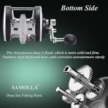 Sea Fishing Reel 44-66 LB Max Drag Saltwater Round Conventional Trolling Reel Aluminum CNC 2.8:1/4.4:1 Gear Ratio 5+1/7+1 Bearings for Tuna Salmon Marlin - color: BLack-Right Hand, size: 44Lb-SL500