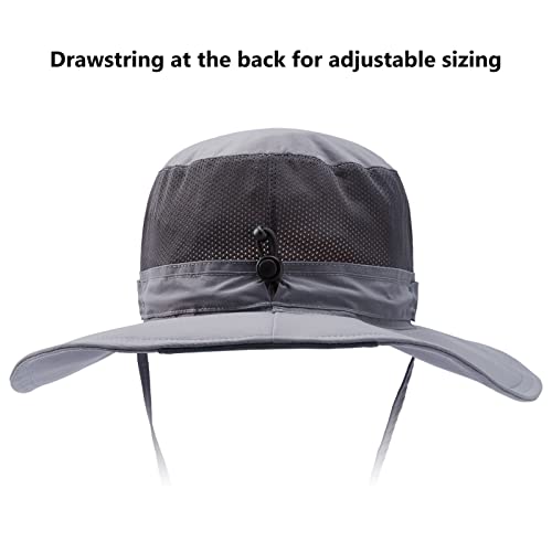 BASSDASH UPF 50+ Sun Fishing Hat Water Resistant with Detachable Neck Flap - color: Light Grey - Big Head Size