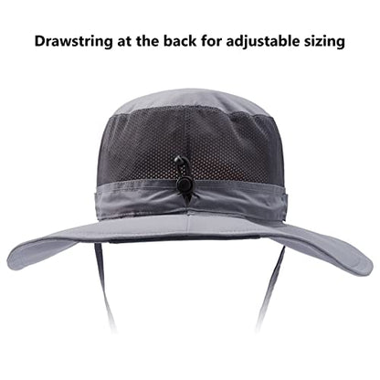 BASSDASH UPF 50+ Sun Fishing Hat Water Resistant with Detachable Neck Flap - color: Light Grey - Big Head Size