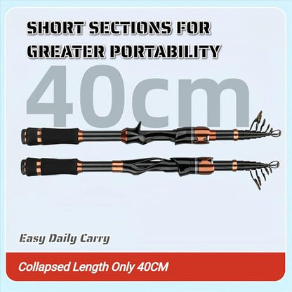 Telescopic Lure Fishing Rod – Portable Carbon Fiber Casting & Spinning Rod with EVA Handle, Large Ceramic Guides, Travel-Friendly Short Collapsed Length