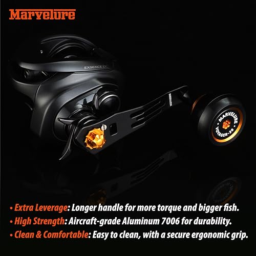 Power Handle 2.95'' (75 mm) Compatible for Shimano Curado Tranx, Daiwa Lexa, Penn Fathom Squall Low Profile, Okuma Komodo, Quantum Accurist Baitcasting Reels - color: Black Gold, size: 7x4 mm (Voyager)