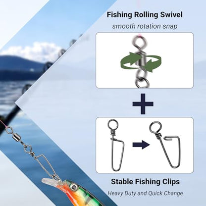 QISHUO Barrel Stainless Snap Swivels Strength Saltwater Lure Connector Fishing Steel Clips Fishing Swivel Rolling Black Nickel - size: Size7 (27lb) 50 pcs