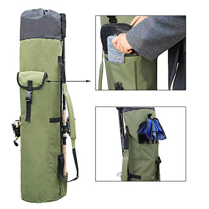 Multifunction Fishing Pole Bag - Waterproof Rod Reel Bag Carrier Case, Durable Canvas Tackle Large Storage Gift for Men Travel, Khaki - color: Khaki Green