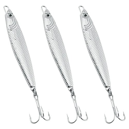Dr.Fish Fishing Jigs Jigging Spoon Saltwater Fishing Lure Casting Metal Spoon Surf Fishing Mackerel Striper Lures Stinger Bluefish Vertical Diamond Jig - color: Silver, size: 1/2oz-3 Pieces