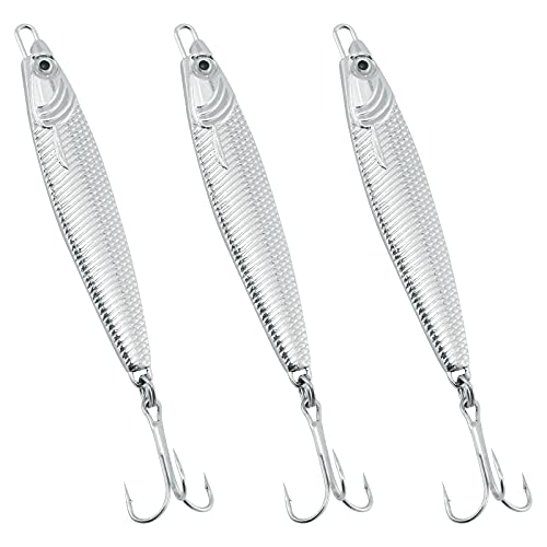 Dr.Fish Fishing Jigs Jigging Spoon Saltwater Fishing Lure Casting Metal Spoon Surf Fishing Mackerel Striper Lures Stinger Bluefish Vertical Diamond Jig - color: Silver, size: 1oz-5 Pieces