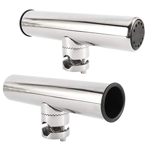 NovelBee 2pcs Stainless Steel Clamp on Fishing Rod Holders with Black Rubber Insert for Rails 7/8" to 1"
