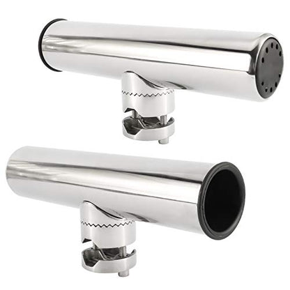 NovelBee 2pcs Stainless Steel Clamp on Fishing Rod Holders with Black Rubber Insert for Rails 7/8" to 1"
