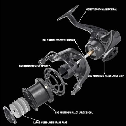 Heavy Duty Spinning Reel Metal Body with CNC Machined Spool 55LB Max Drag 6/8+1 Bearings Ultra Smooth 4.6/4.8:1 High Speed Gear Ratio Saltwater Freshwater Fishing Reel for 8000 to 14000 Series - color: BKM8000